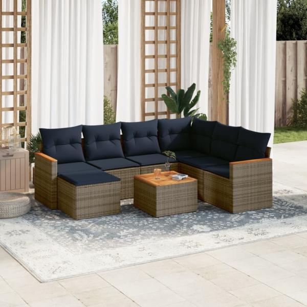 ARDEBO.de - 8-teiliges Gartensofa-Set mit Kissen, grau, Polyrattan