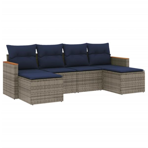 6-teiliges Gartensofa-Set mit Kissen, grau, Polyrattan