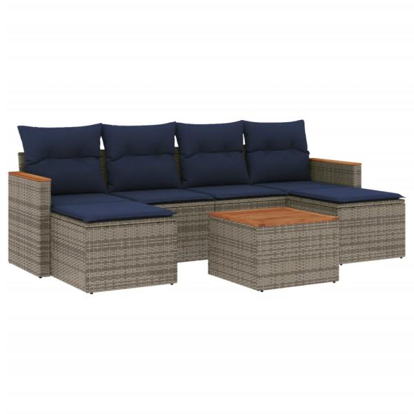 7-teiliges Gartensofa-Set mit Kissen, grau, Polyrattan