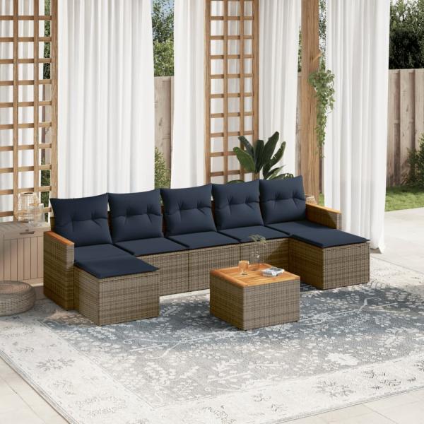 ARDEBO.de - 8-teiliges Gartensofa-Set mit Kissen, grau, Polyrattan