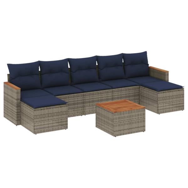 8-teiliges Gartensofa-Set mit Kissen, grau, Polyrattan
