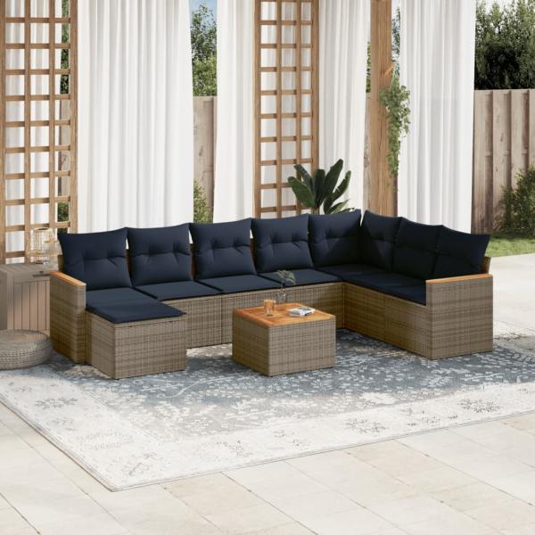 ARDEBO.de - 9-teiliges Gartensofa-Set mit Kissen, grau, Polyrattan