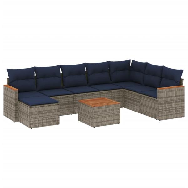 9-teiliges Gartensofa-Set mit Kissen, grau, Polyrattan