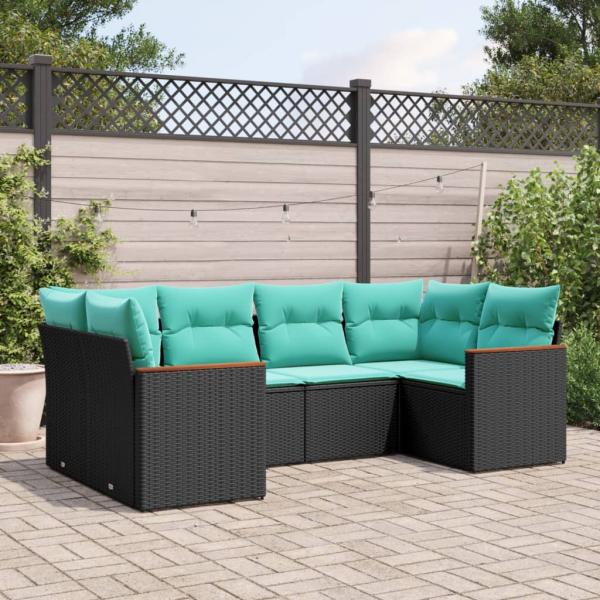 ARDEBO.de - 6-teiliges Gartensofa-Set mit Kissen, schwarzes Polyrattan