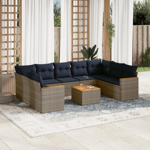 ARDEBO.de - 10-teiliges Gartensofa-Set mit Kissen, grau, Polyrattan