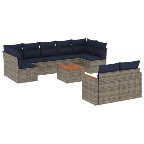 10-teiliges Gartensofa-Set mit Kissen, grau, Polyrattan