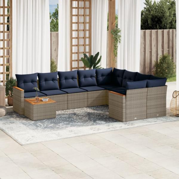 ARDEBO.de - 10-teiliges Gartensofa-Set mit Kissen, grau, Polyrattan