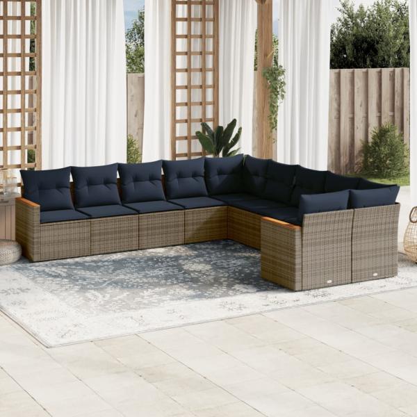ARDEBO.de - 10-teiliges Gartensofa-Set mit Kissen, grau, Polyrattan