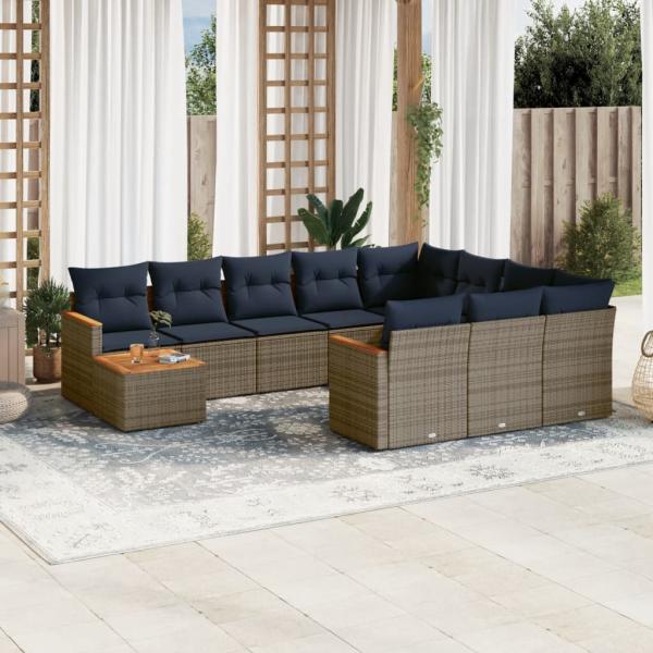 ARDEBO.de - 11-teiliges Gartensofa-Set mit Kissen, grau, Polyrattan
