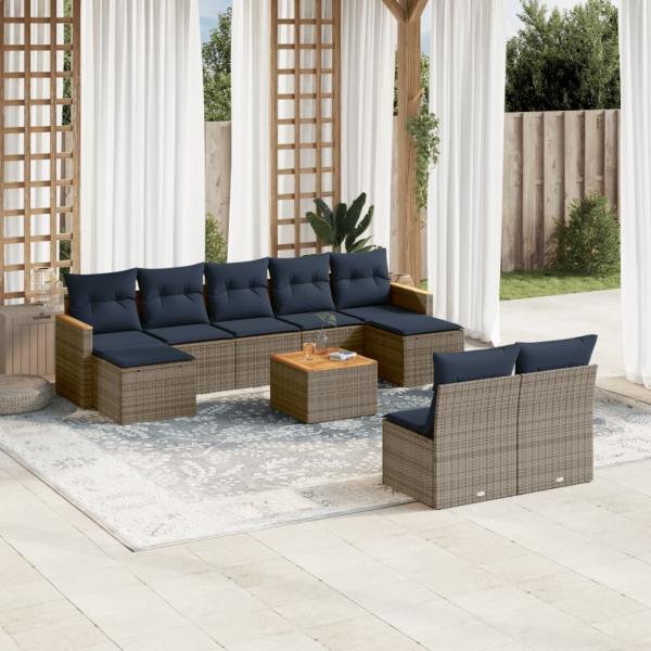 ARDEBO.de - 10-teiliges Gartensofa-Set mit Kissen, grau, Polyrattan