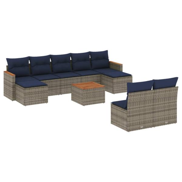 10-teiliges Gartensofa-Set mit Kissen, grau, Polyrattan