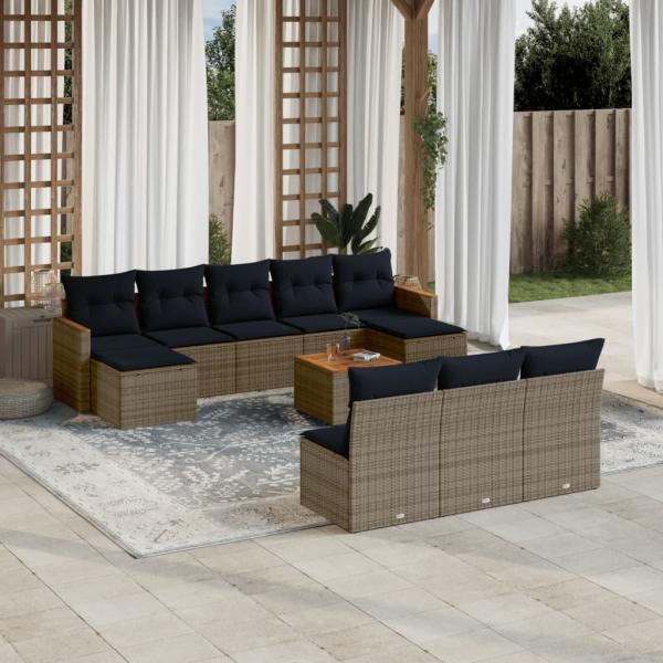 ARDEBO.de - 11-teiliges Gartensofa-Set mit Kissen, grau, Polyrattan