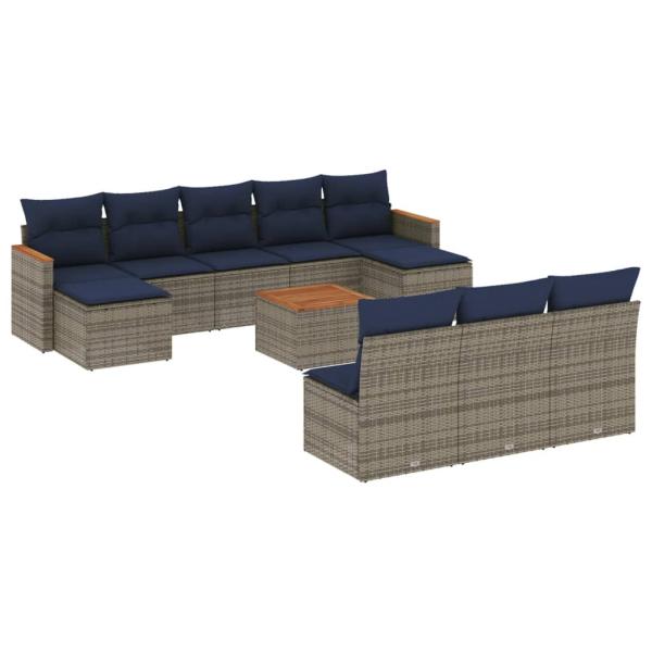 11-teiliges Gartensofa-Set mit Kissen, grau, Polyrattan