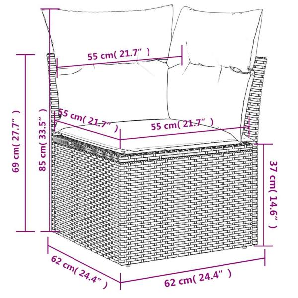 11-teiliges Gartensofa-Set mit Kissen, grau, Polyrattan