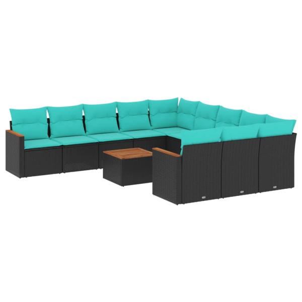 ARDEBO.de - 12-teiliges Gartensofa-Set mit Kissen, schwarzes Polyrattan