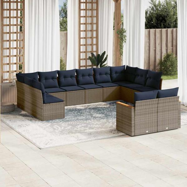 ARDEBO.de - 12-teiliges Gartensofa-Set mit Kissen, grau, Polyrattan