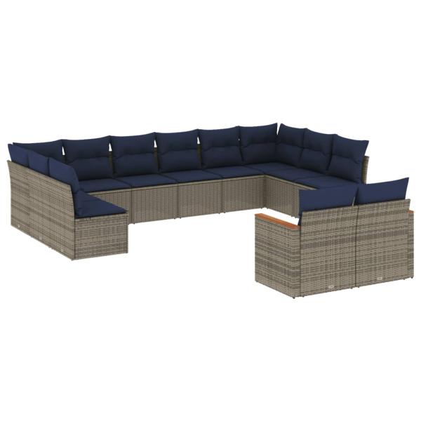 12-teiliges Gartensofa-Set mit Kissen, grau, Polyrattan