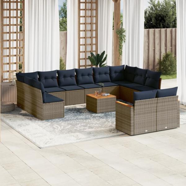 ARDEBO.de - 13-teiliges Gartensofa-Set mit Kissen, grau, Polyrattan