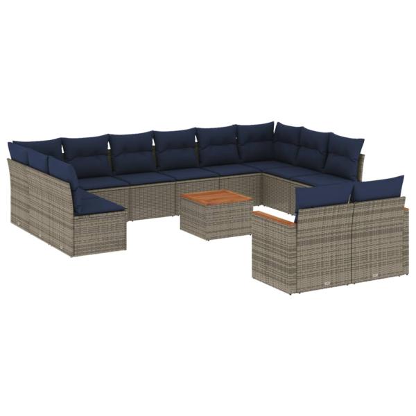 13-teiliges Gartensofa-Set mit Kissen, grau, Polyrattan