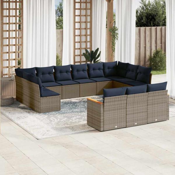 ARDEBO.de - 13-teiliges Gartensofa-Set mit Kissen, grau, Polyrattan