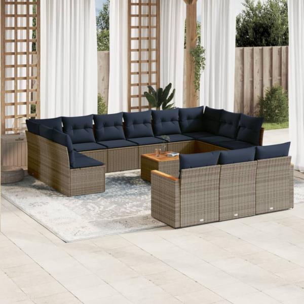 ARDEBO.de - 14-teiliges Gartensofa-Set mit Kissen, grau, Polyrattan