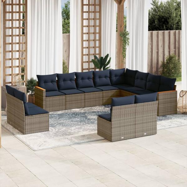 ARDEBO.de - 12-teiliges Gartensofa-Set mit Kissen, grau, Polyrattan