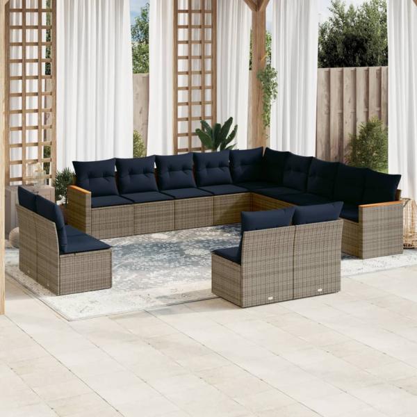 ARDEBO.de - 13-teiliges Gartensofa-Set mit Kissen, grau, Polyrattan