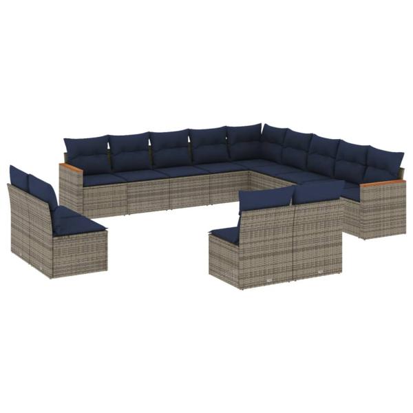 13-teiliges Gartensofa-Set mit Kissen, grau, Polyrattan