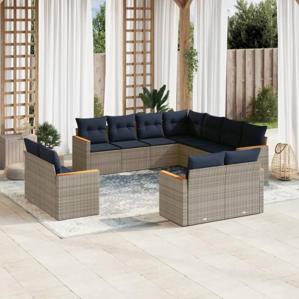 ARDEBO.de - 11-teiliges Gartensofa-Set mit Kissen, grau, Polyrattan