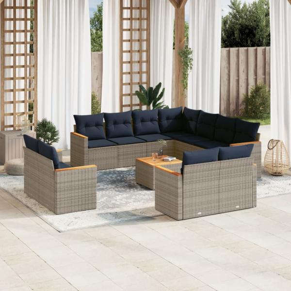 ARDEBO.de - 12-teiliges Gartensofa-Set mit Kissen, grau, Polyrattan