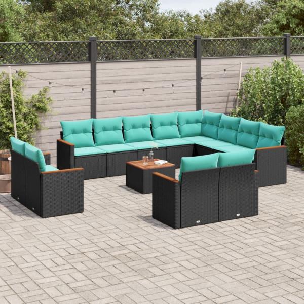 ARDEBO.de - 13-teiliges Gartensofa-Set mit Kissen, schwarzes Polyrattan