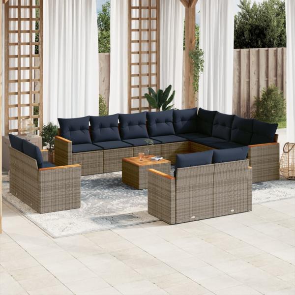 ARDEBO.de - 13-teiliges Gartensofa-Set mit Kissen, grau, Polyrattan