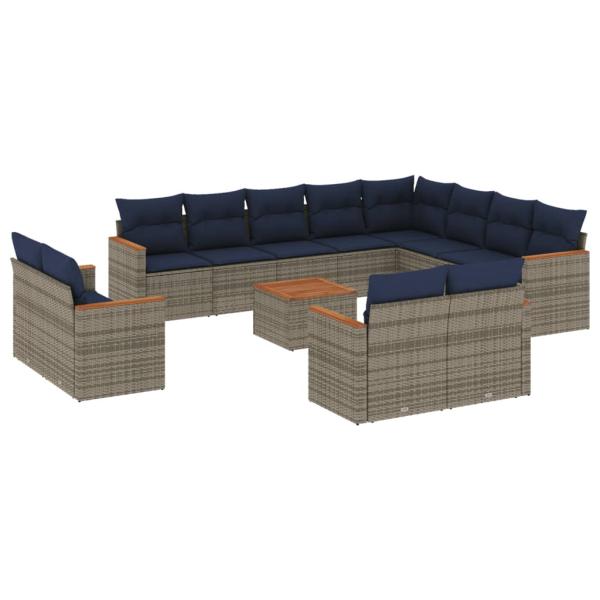 13-teiliges Gartensofa-Set mit Kissen, grau, Polyrattan