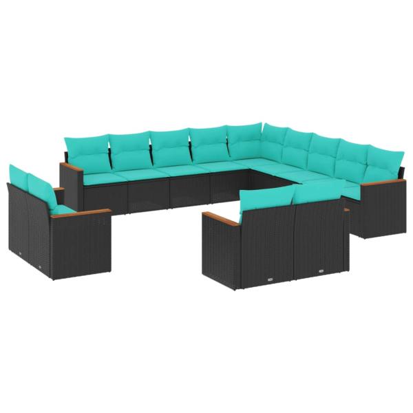 13-teiliges Gartensofa-Set mit Kissen, schwarzes Polyrattan