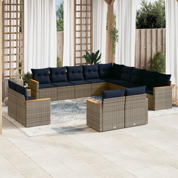 ARDEBO.de - 13-teiliges Gartensofa-Set mit Kissen, grau, Polyrattan
