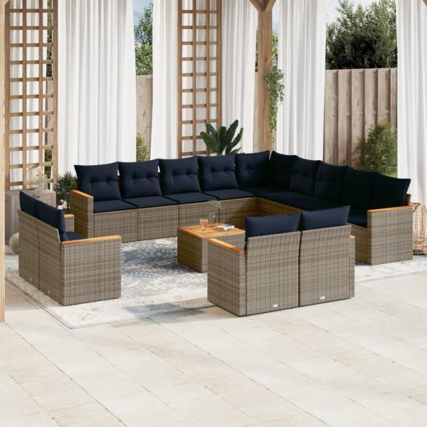 ARDEBO.de - 14-teiliges Gartensofa-Set mit Kissen, grau, Polyrattan
