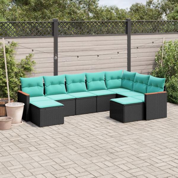 ARDEBO.de - 9-teiliges Gartensofa-Set mit Kissen, schwarzes Polyrattan