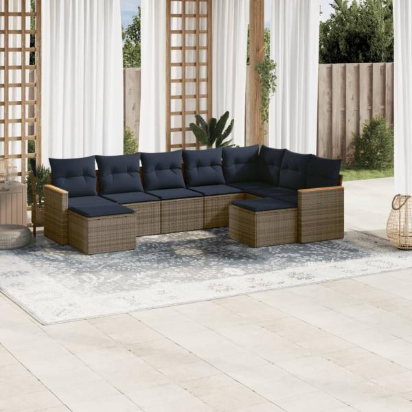 ARDEBO.de - 9-teiliges Gartensofa-Set mit Kissen, grau, Polyrattan