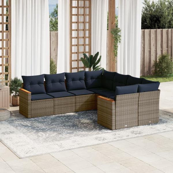 ARDEBO.de - 8-teiliges Gartensofa-Set mit Kissen, grau, Polyrattan