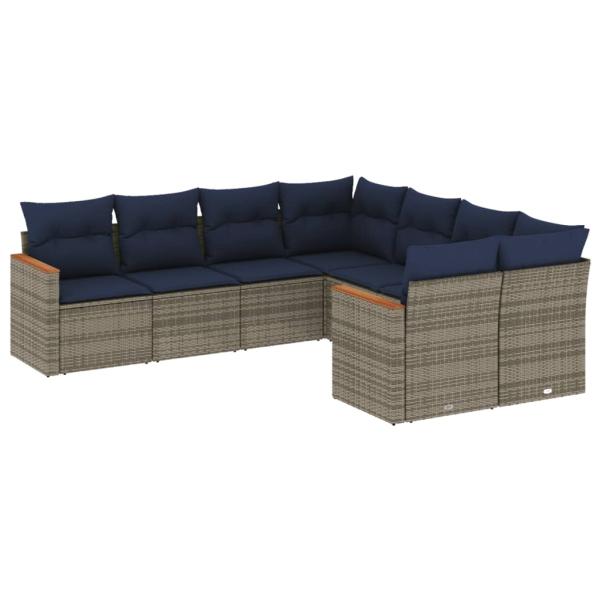 8-teiliges Gartensofa-Set mit Kissen, grau, Polyrattan