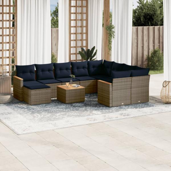 ARDEBO.de - 11-teiliges Gartensofa-Set mit Kissen, grau, Polyrattan