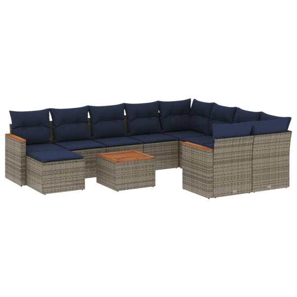 11-teiliges Gartensofa-Set mit Kissen, grau, Polyrattan