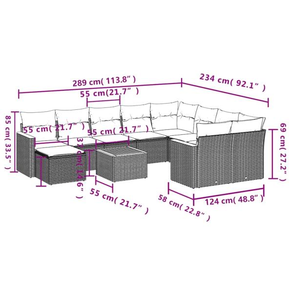 11-teiliges Gartensofa-Set mit Kissen, grau, Polyrattan