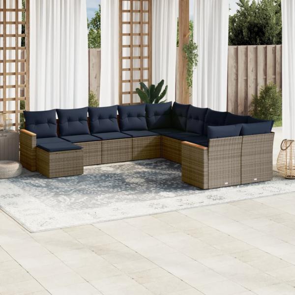 ARDEBO.de - 11-teiliges Gartensofa-Set mit Kissen, grau, Polyrattan