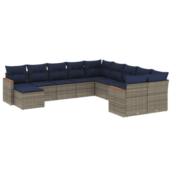 11-teiliges Gartensofa-Set mit Kissen, grau, Polyrattan