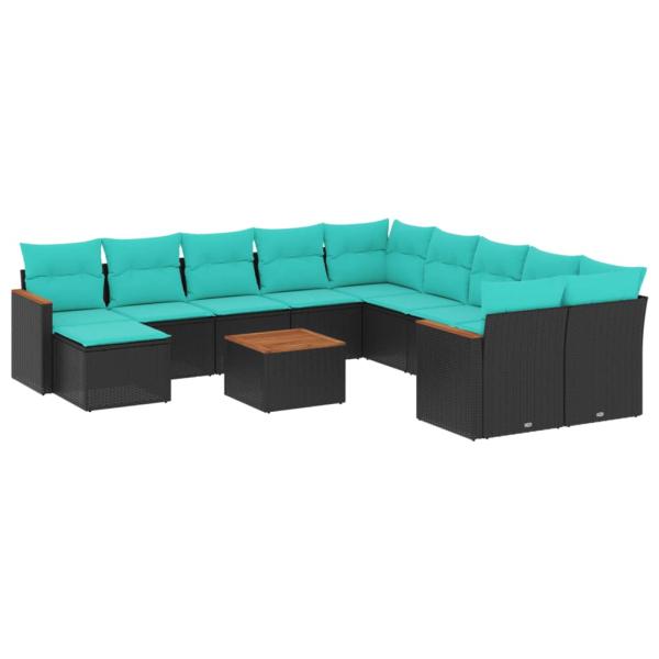 ARDEBO.de - 12-teiliges Gartensofa-Set mit Kissen, schwarzes Polyrattan