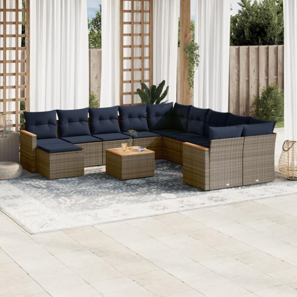 ARDEBO.de - 12-teiliges Gartensofa-Set mit Kissen, grau, Polyrattan