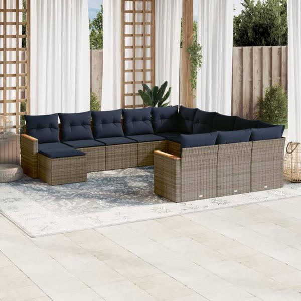 ARDEBO.de - 12-teiliges Gartensofa-Set mit Kissen, grau, Polyrattan