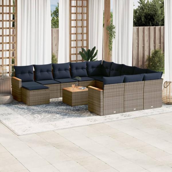 ARDEBO.de - 13-teiliges Gartensofa-Set mit Kissen, grau, Polyrattan