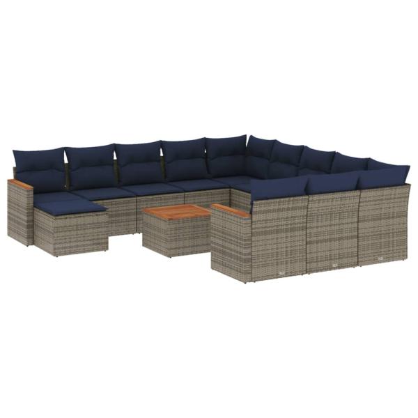 13-teiliges Gartensofa-Set mit Kissen, grau, Polyrattan